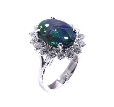 18K White Gold Solid Black Opal & Diamond Ring - 20558574 - H&H Jewellery Pty Ltd