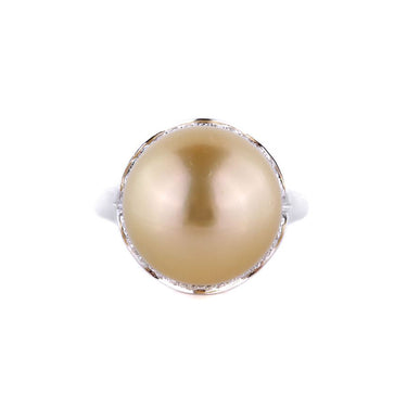 18K White Gold Golden South Sea Pearl & Diamond Ring | Pearl Engagement Ring Melbourne | Diamond Engagement Rings Melbourne | H&H Jewellery