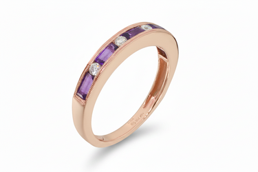 18K Yellow Gold 0.53ct Amethyst and Diamond Ring