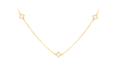 9K Yellow Gold 3 Mother of Pearl Petal Necklace  - 20789374