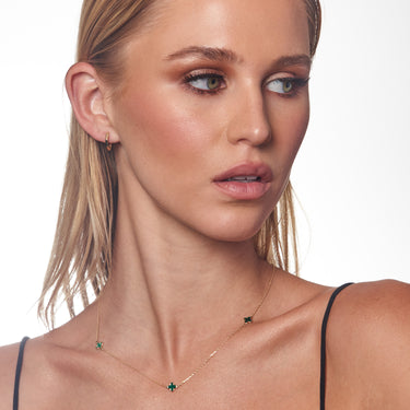 9K Yellow Gold 3 Malachite Petal Necklace  - 20789381