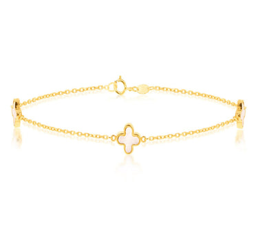 9K Yellow Gold 3 Mother of Pearl Petal Bracelet - 20789343