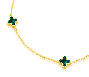 9K Yellow Gold 3 Malachite Petal Bracelet - 20789350