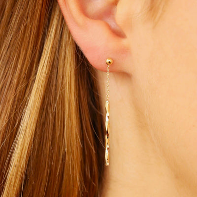 9K Yellow Gold Bar and Chain Drop Earrings | Gold & Diamond Drop Earrings Melbourne | Gold & Diamond Drop Earrings Australia | H&H Jewellery 