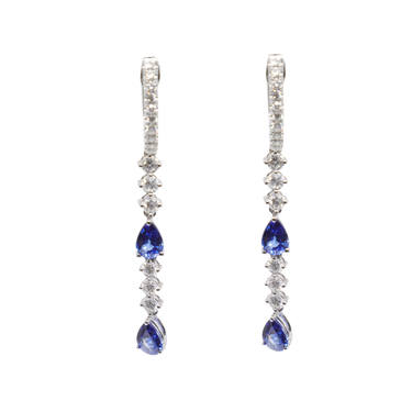 18K White Gold Sapphire and Diamond Drop Earring | Sapphire Earrings Australia | Sapphire Earrings Melbourne | H&H Jewellery 