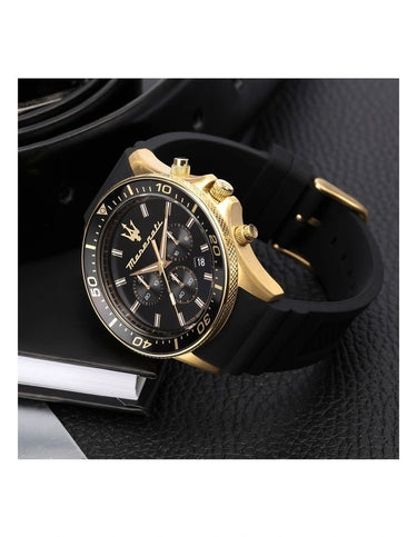 MASERATI SFIDA 44mm,chronograph,Yellow Gold PVD case,Screw Case Back and Crown Strap WR100m - R8871640001