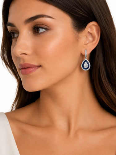 18K White Gold  Sapphires and Diamonds Drop Earring