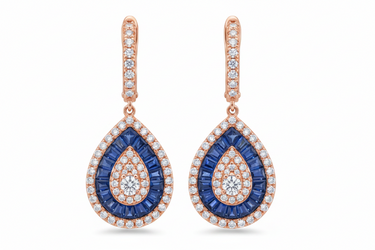 18K White Gold  Sapphires and Diamonds Drop Earring