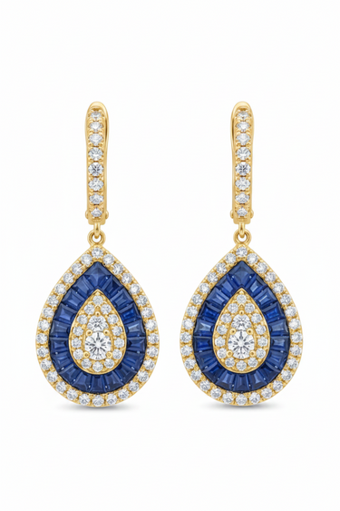 18K White Gold  Sapphires and Diamonds Drop Earring