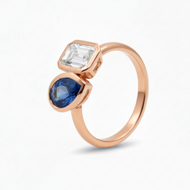 9KYG 1 Lab Grown Diamond 1.03CT EF/VS & 1 Lab Grown Sapphire 1.14CT Engagement Ring