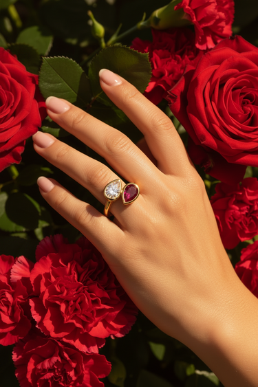 9KYG 1 Lab Grown Ruby 1.31CT 1 Lab Grown Diamond 1.07CT EF/VS Engagement Ring