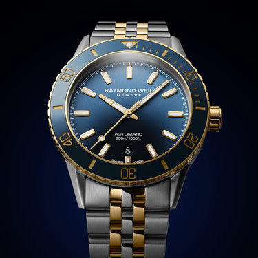 Raymond Weil - Freelancer Diver Men's Two-Tone Gradient Blue Dial Bracelet Watch | Raymond Weil Melbourne | Raymond Weil Australia | H&H Jewellery