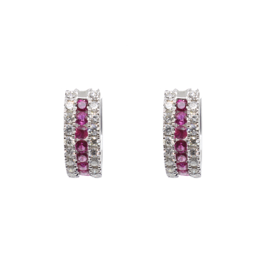 18K White Gold 14 Ruby with Diamond Earrings | Hoop Diamond Earrings Melbourne | Hoop Diamond Earrings Australia | H&H Jewellery 
