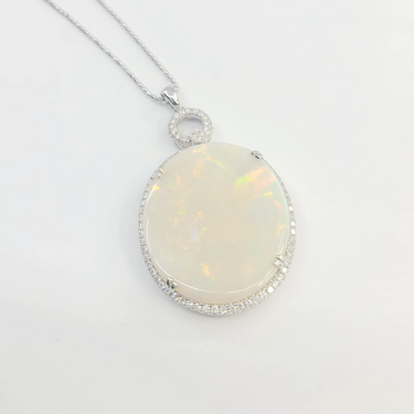 18K White Gold Solid Opal Pendant