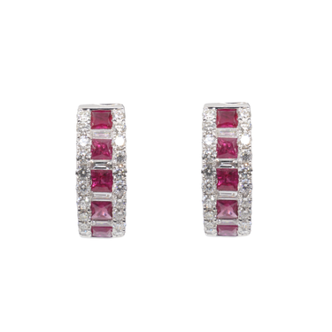 18K White Gold 10 Ruby with Diamond Earrings  | Hoop Diamond Earrings Melbourne | Hoop Diamond Earrings Australia | H&H Jewellery 