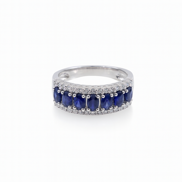 10K White Gold Lab Grown Sapphire and Lab Grown Diamond Ring - 20788650