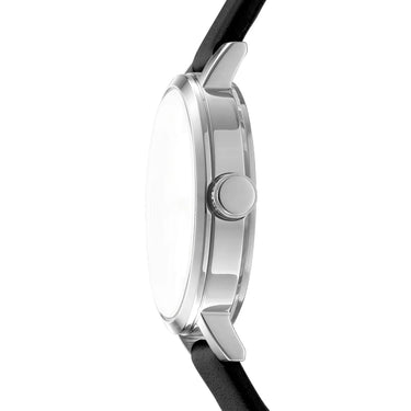 Soho Glitz Silver Dial Black Leather Strap Watch DK1L038L0015