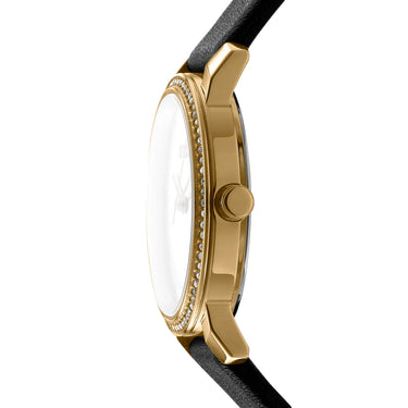 Astoria Glitz Silver Dial Black Leather Strap Watch DK1L065L0025