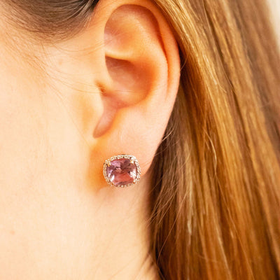 9K Rose Gold Pink Amethyst Earrings | Gold Stud Earrings Melbourne | Gold Stud Earrings Australia | H&H Jewellery