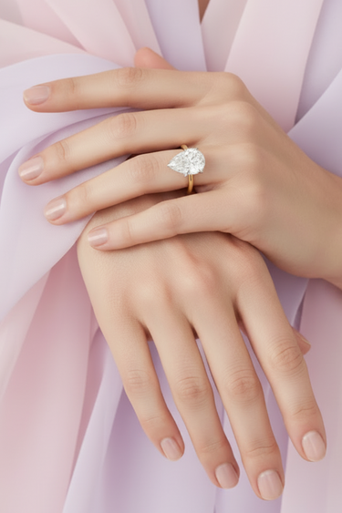 18K Gold 3.02CT E/VVS2 Pear Shape Solitaire Lab Grown Diamond Engagement Ring