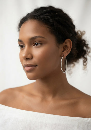 9K White Gold 42mm Plain Hoop Earring