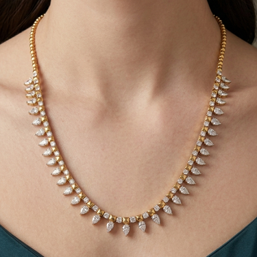 18K Yellow & White Gold 7.36CT Pear and Round Diamond Necklace