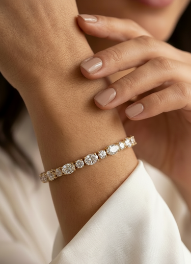 9KYG 3.00CT VSFG Oval-Round Lab Grown Diamond Tennis Bracelet