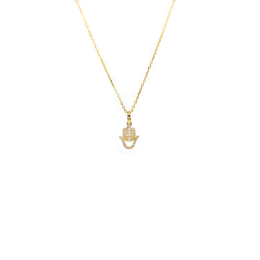 14K Yellow Gold Tdw. 0.11ct Diamond  Hamsa Pendant - 20738013