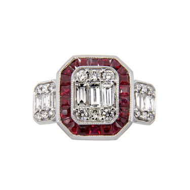 18K White Gold 1.00ct Ruby and Diamond Band Ring - 20683122