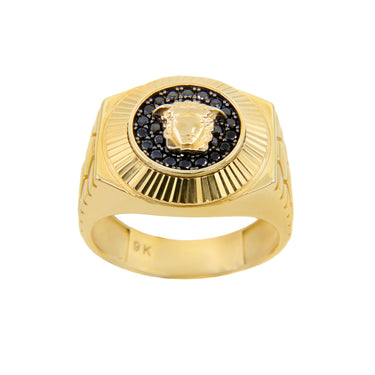 9K Yellow Gold Medusa Black Cubic Zirconia Ring - 20748401
