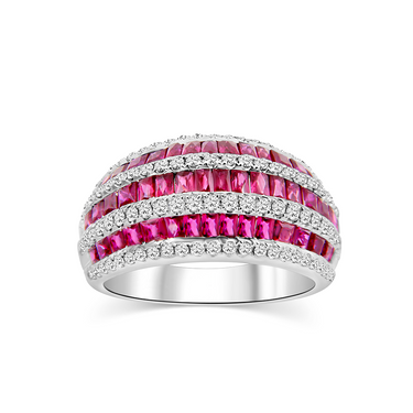 18K White Gold 3.11ct Ruby and Diamond Band Ring - 20633349