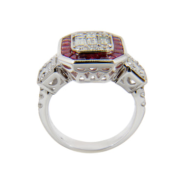 18K White Gold 1.00ct Ruby and Diamond Band Ring - 20683122