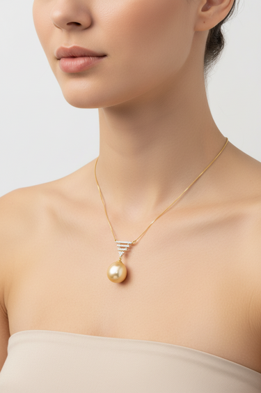 18KYG Golden South Sea Pearl and Diamonds Necklace - 20661724