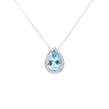 18K White Gold 3.06ct Aquamarine And Diamond Pendant - 20751333