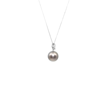 18K White Gold Tahitian Pearl and Diamond Pendant - 20535582