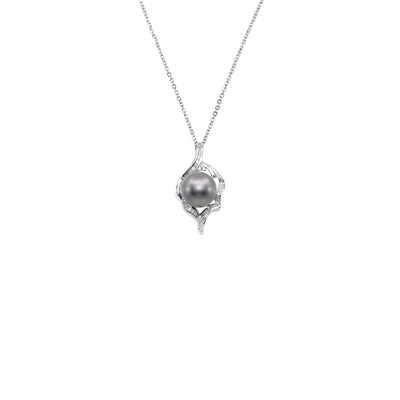 14K White Gold Tahitian Pearl and Diamond Pendant | Pearl Jewellery Australia | Pearl Jewellery Melbourne | Pearl Necklace Australia | H&H Jewellery