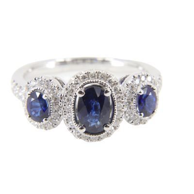 18K White Gold 1.04ct Sapphire and Diamond Ring | Sapphire & Diamond Earrings Australia | Sapphire Earrings Melbourne | H&H Jewellery 
