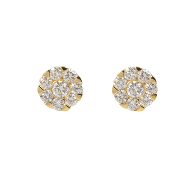18K Yellow Gold Tdw. 1.17ct Diamond Cluster Stud Earrings - 20759964
