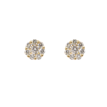 18K Yellow Gold Tdw. 0.90ct Diamond Cluster Stud Earrings - 20759995