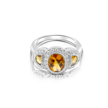 14K White Gold Citrine and Diamond Ring - 20764791