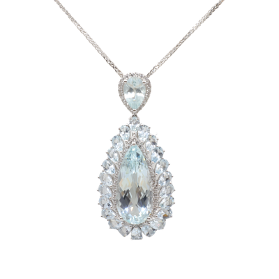 925 Sliver Aquamarine and White Topaz Pendant  |  Gold Diamond Necklace | Gold Cross Necklace Australia | Rose Gold Necklace | Gold Cross Necklace Melbourne | Gold Diamond Pendant Necklace | Gold Necklace For Women | H&H Jewellery 