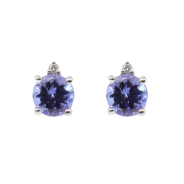 9K White Gold 2 Tanzanite & 2 Diamond Stud Earring - 20764890