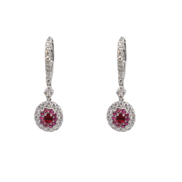 18K White Gold Ruby and Diamond Drop Earring - 20765941