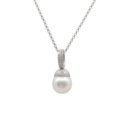 18k White Gold South Sea Pearl and Diamond Pendant |  Gold Diamond Necklace | Gold Cross Necklace Australia | Rose Gold Necklace | Gold Cross Necklace Melbourne | Gold Diamond Pendant Necklace | Gold Necklace For Women | H&H Jewellery