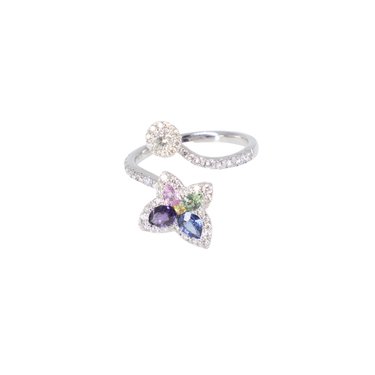 18K White Gold Multicoloured Sapphires and Diamond Ring - 20778989