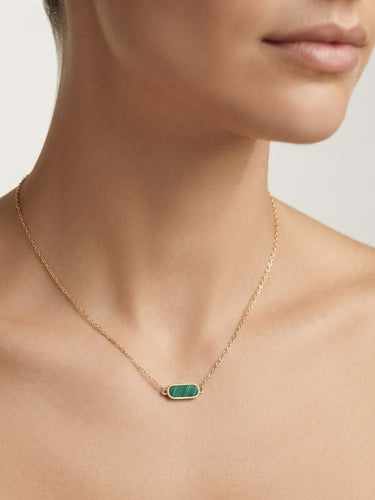 9K Yellow Gold Malachite Bar Necklace