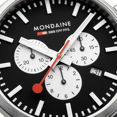 Mondaine - Neo Chronograph Super-LumiNova® Black Vegan Leather, 41 mm MSD.41420.LBV