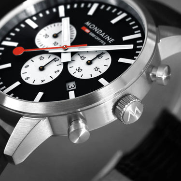 Mondaine - Neo Chronograph Super-LumiNova® Black Vegan Leather, 41 mm MSD.41420.LBV