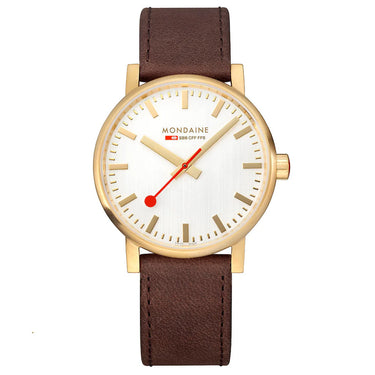 MONDAINE -  Evo2 Silver Dial Leather Watch 40mm MSE.40112.LG