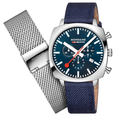 MONDAINE GRAND CUSHION 41MM DEEP OCEAN BLUE WATCH SET MSL.41440.LD.SET